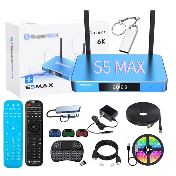 S5 Max Home Theater System Super Box2026 New, 4K/64GB Including Mini Keyboard&colorful light strip