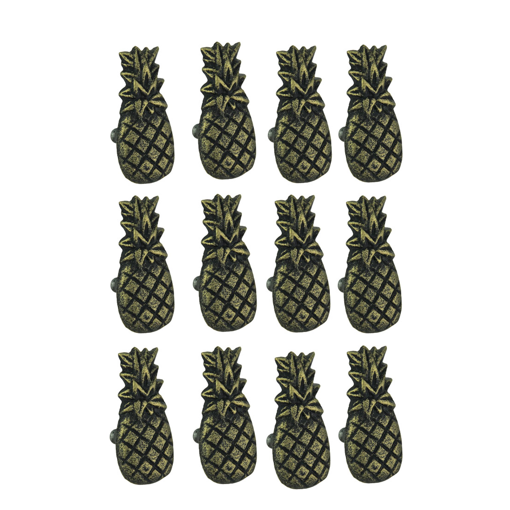Set Of 12 Distressed Antique Brass Finish Cast Iron Pineapple
