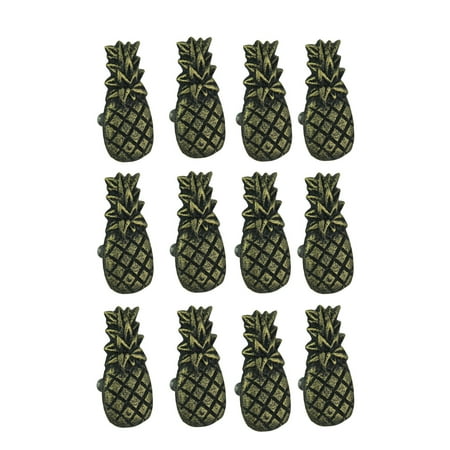 Set Of 12 Distressed Antique Brass Finish Cast Iron Pineapple