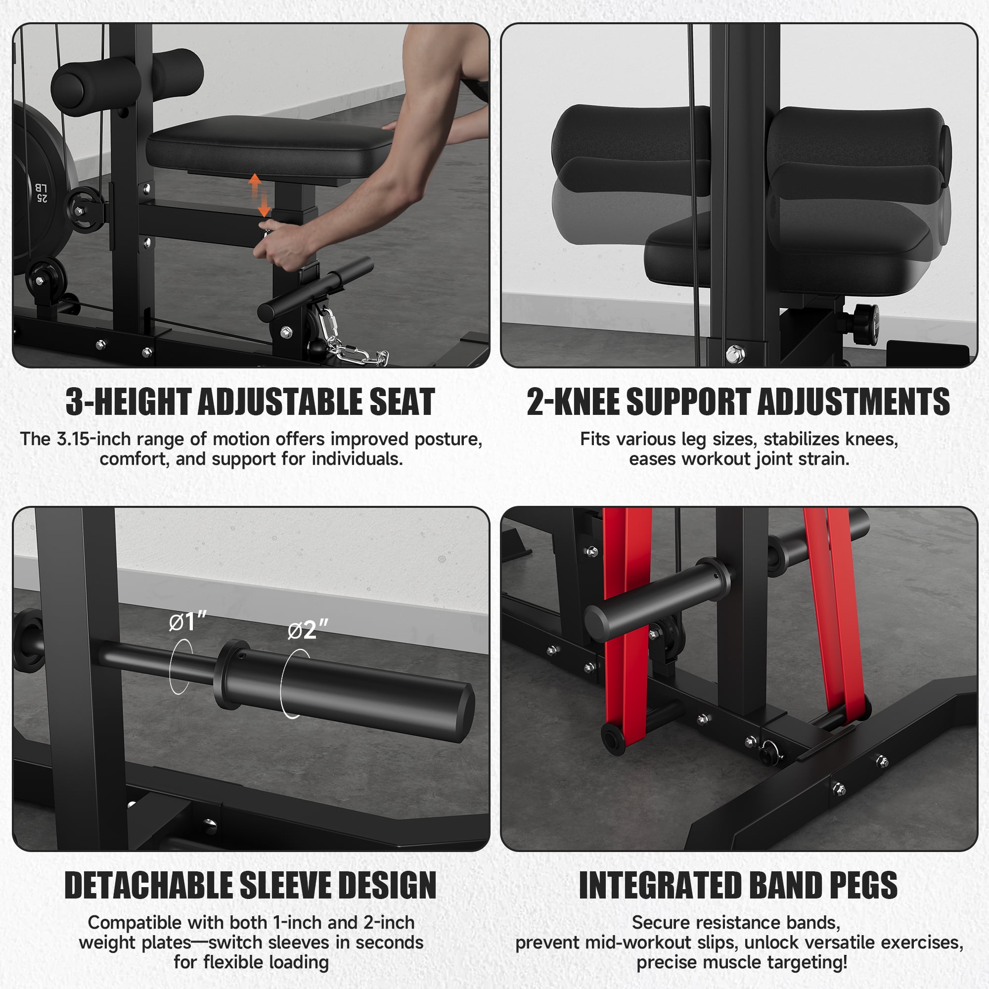 MITONOS 3 in 1 LAT Pulldown Machine,LAT Row Cable Machine with AB Crunch and Cable Row Attachments for Home Gym,High or Low Pulley Stations with Weight Plates (Black)