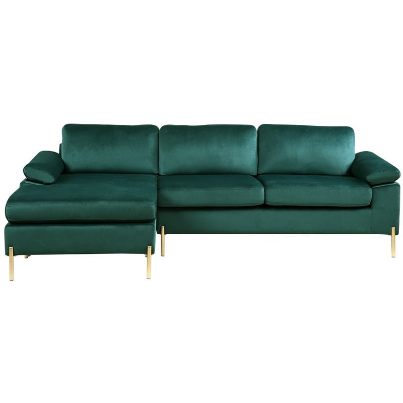 Devion Furniture Modern Velvet, Green Leather Sectional With Chaise