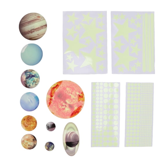YAHHU 14pcs Glowing Planets Wall Stickers Glow in The Dark Solar System Decal for Bedroom Nursery (9.84 x 5.91 inches / 25.00 x 15.00 cm)