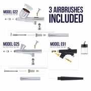 نظام رش الهواء Master Airbrush Gravity and Siphon Feed مع 3 فرش هوائية، 6 منها أمريكية مجموعة طلاء أكريليك بألوان أساسية من Art Supply - ضاغط هواء مزدوج المكبس بقوة 1/4 حصان وخزان تخزين يعمل بالبرودة