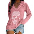 thumbnail image 2 of Puntoco Moda Mujer Casual Cuello en V Calavera Impresión Camiseta de manga larga Puntoco Puntoco-6911, 2 of 4