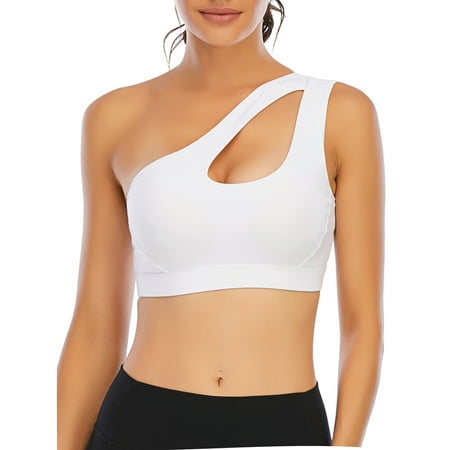 

SHCKE Women One Shoulder Bras Cut Out Yoga Workout Bra Fitness Activewear With Medium Support