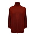 thumbnail image 3 of Gibobby SuéTer Para Mujeres Para Frío Suéter de punto de color sólido con cuello a la moda para mujer con dobladillo dividido y mangas acampanadas(Rojo,M), 3 of 5