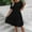 Black, variant on Short Sleeve Dresses for Women Casual Solid A-Line Dress Crew Neck Cut Out Cotton Midi Dresses