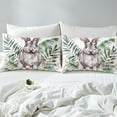 thumbnail image 3 of Erosebridal Gray Rabbit Fitted Sheet Set Queen, Cute Animal Bedding Queen Size, Tropic Palm Decor 3-Piece（No Top Sheet）, 3 of 6
