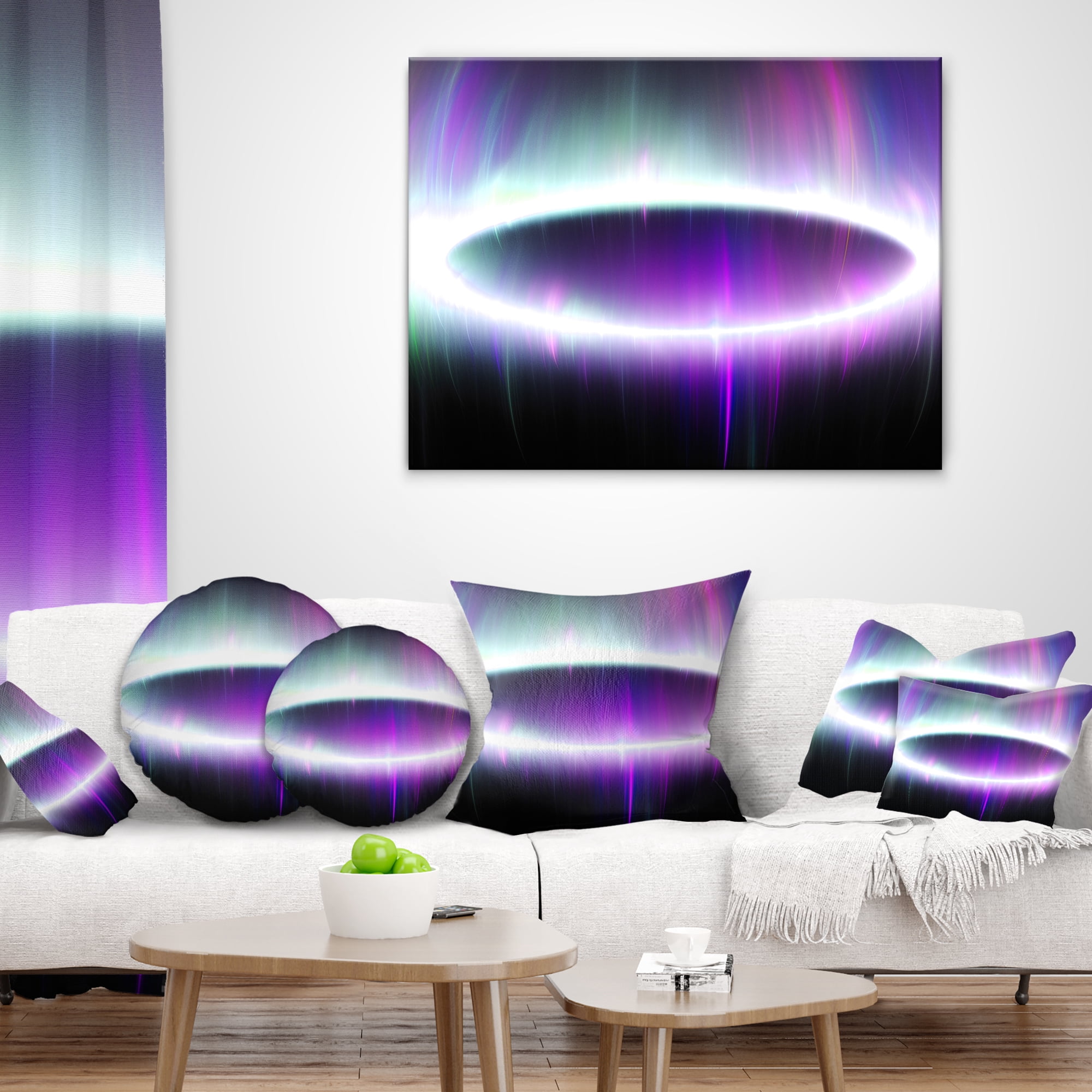 Designart Beautiful Purple Northern Lights - Abstract Throw Pillow - 12x20
