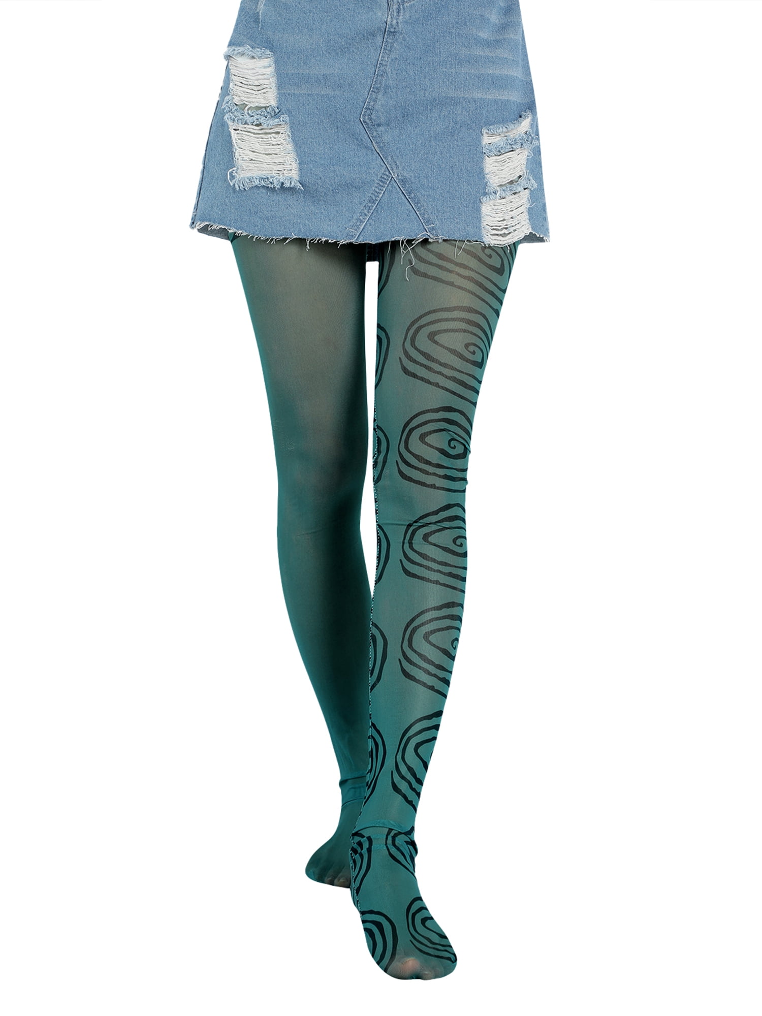 A woman wearing quirky, patterned tights with the shapes of leaves and  flowers on them Stock Photo - Alamy