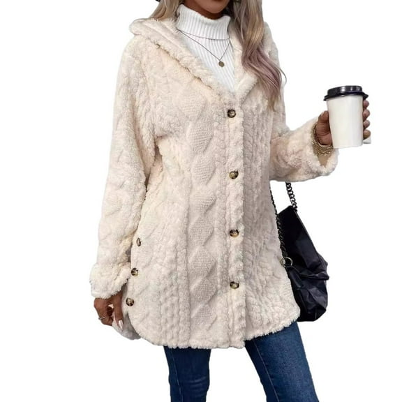Women’s Hooded Double-Fleece Zip Cardigan Jacket, Soft Warm Long-Sleeve Casual Coat, Cozy Sherpa-Lined Outerwear for Fall Winter, Comfortable Daily Wear Hoodie Jacket