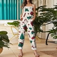thumbnail image 5 of Women's Vintage Cotton Linen Overalls with Christmas Print - Casual Loose Jumpsuit with Shoulder Straps & Pockets, Green, Size L, 5 of 6