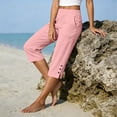 thumbnail image 5 of Mifsaly Loose Capri Pants for Women Side Button Summer Casual Capris Lightweight Flowy Travel Everyday High Waisted Cropped Trousers with Pockets Pink,S, 5 of 5
