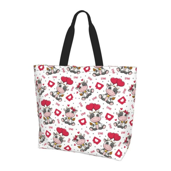Bingfone Canvas Tote Bag for Women with Inner Pocket Aesthetic Cute Shopping Tote Bags Reusable Grocery Bags- Caring Cow
