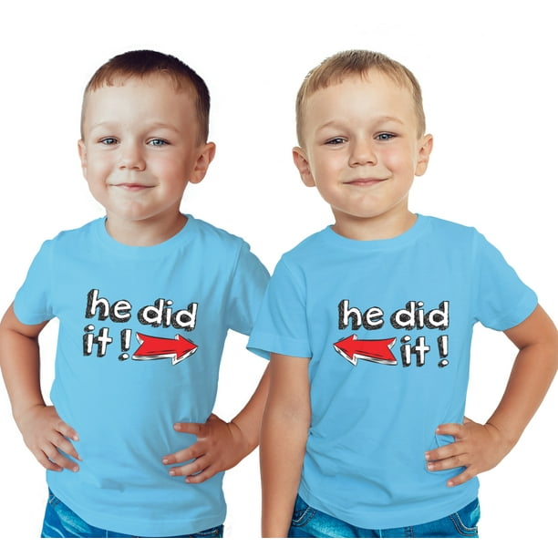 Nursery Decals and More Funny Twins Tshirt, Shirts for Boy Twins, Includes 2 Shirts, 12-18 mo He Did It Nursery Decals and More Funny Twins Tshirt, Shirts for Boy Twins, Includes 2 Shirts, 12-18 mo He Did It