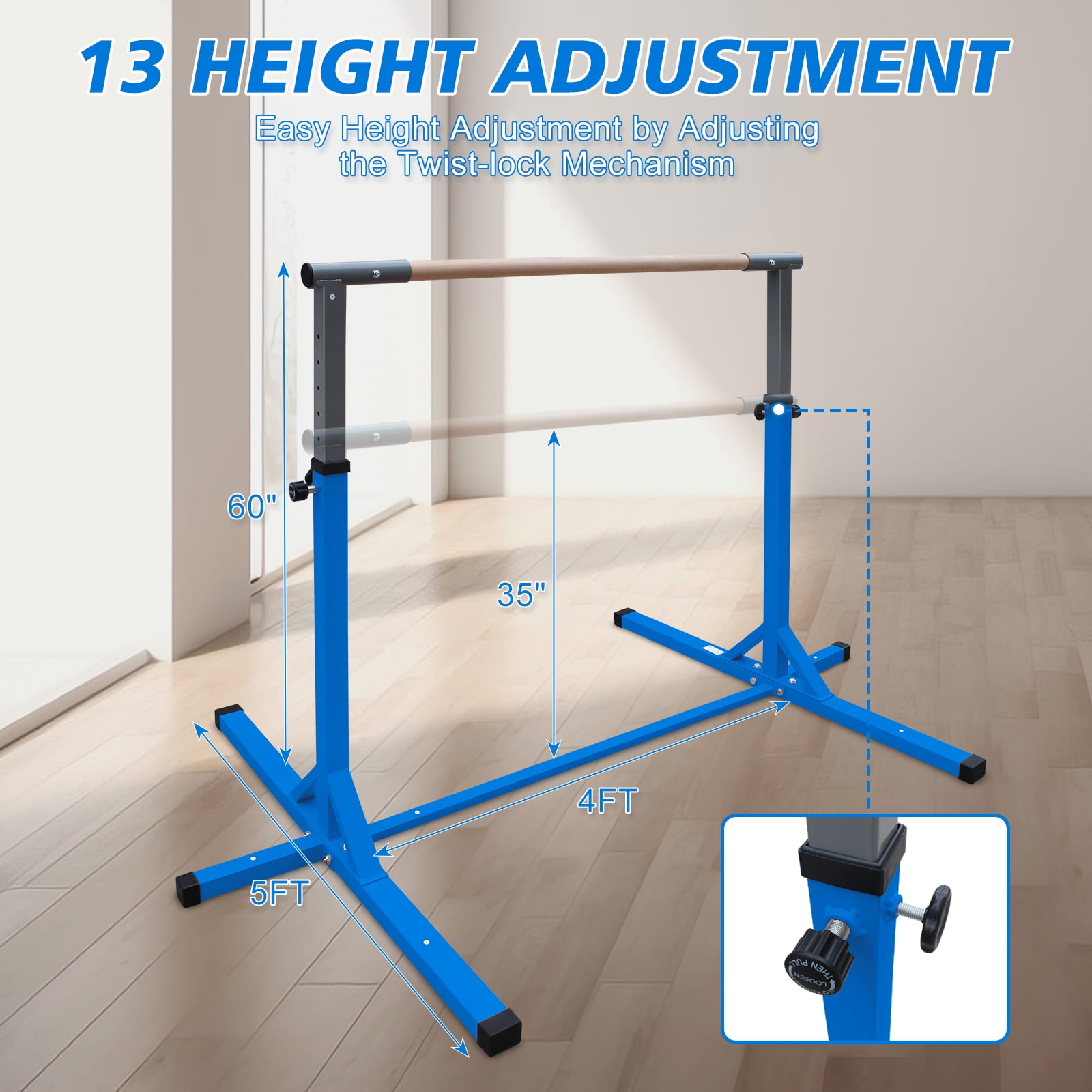 EUROCO Expandable Gymnastics Bar for Kids, Height Adjustable Horizontal Training Bar Home Gym
