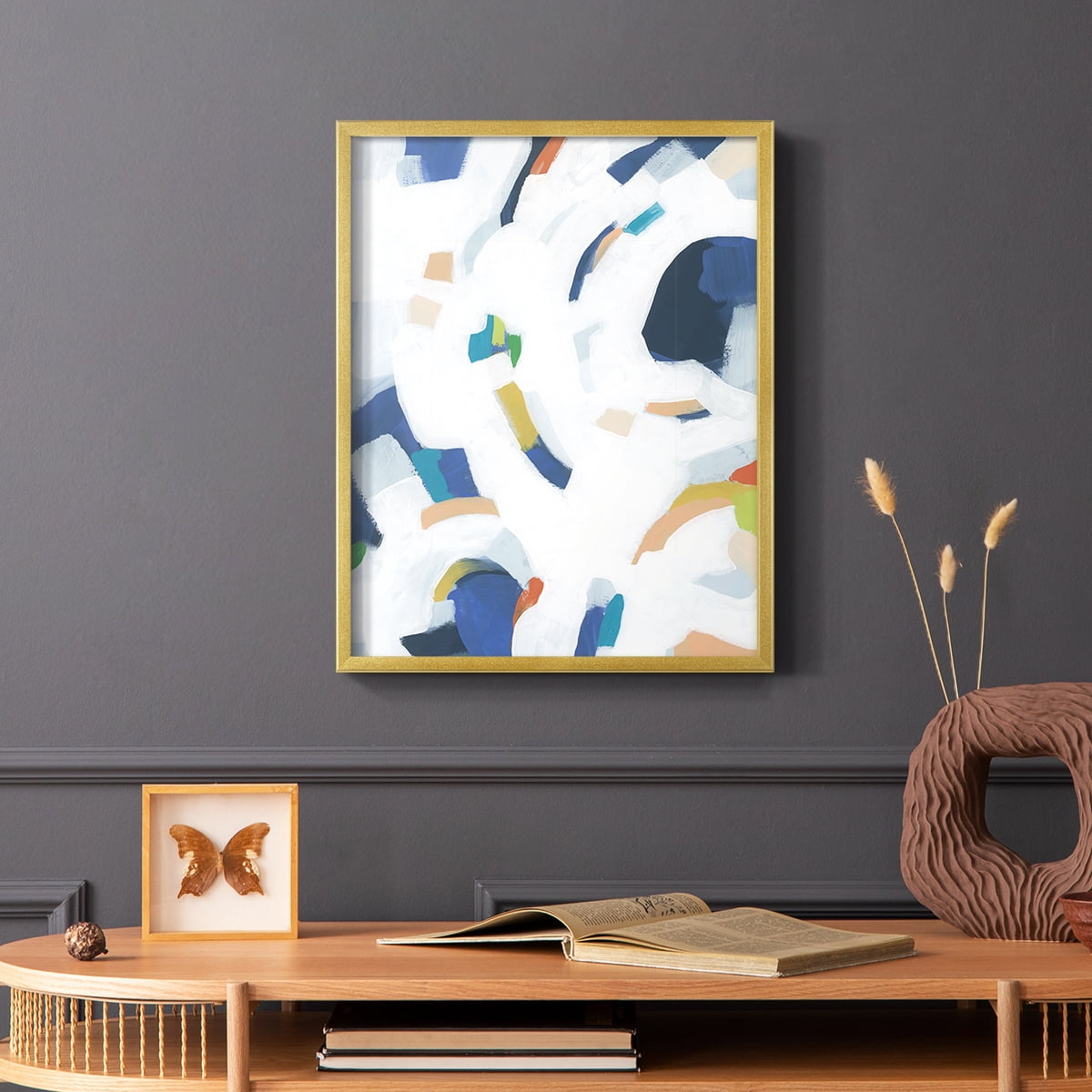 Bright Orbit II Framed Print in Gold Solid Wood Framed Print No Nail Hanging