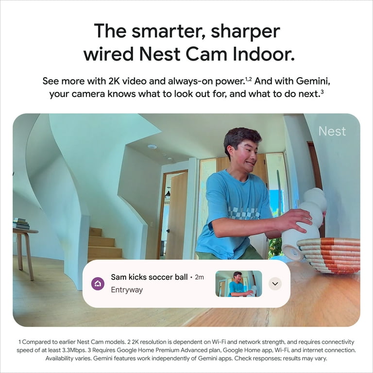 防犯カメラ Google Nest Cam Indoor 2K グーグル、Gemini対応の室内向け2Kネットワークカメラ「Nest Cam