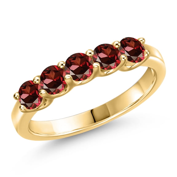 Gem Stone King 10K Yellow Gold Red Zirconia Wedding-Bands Ring for Women | 0.85 Cttw | Round 3.5MM | Gemstone Birthstone | Size 6