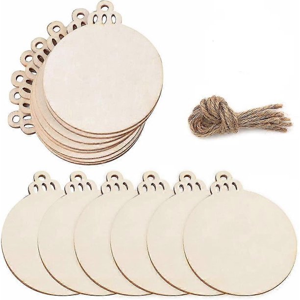30 discos redondos de madera con agujeros, rodajas de madera natural sin acabado y preperforadas de 7,6 cm (3") para manualidades, centros de mesa y adornos navideños de madera para colgar.