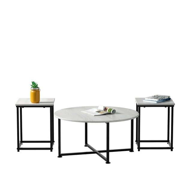 Costway Table Basse Ensemble de 3 Moderne Cadre en Faux Métal pour Salon Appartement Naturel