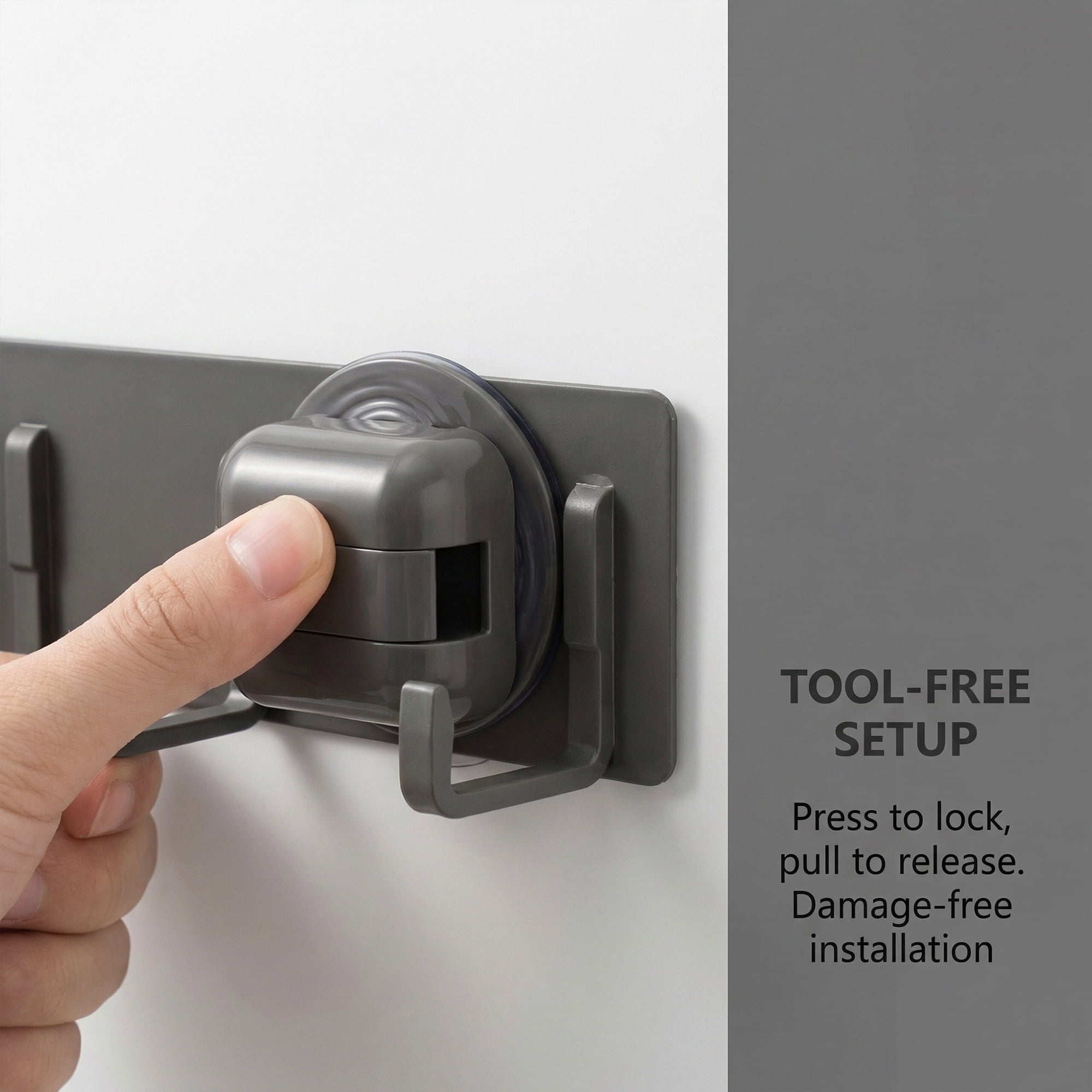 Unique Bargains Coat Rack Wall Mount Metal Suction Square 5 Hooks Rack Gray 13.2"x2.4"