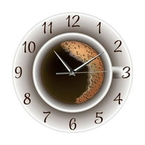 Round Coffee Cup Wall Clocks 12 inch, for Kitchen Installation Quickly Silent Mode Accurate Movement Printed Decal Image