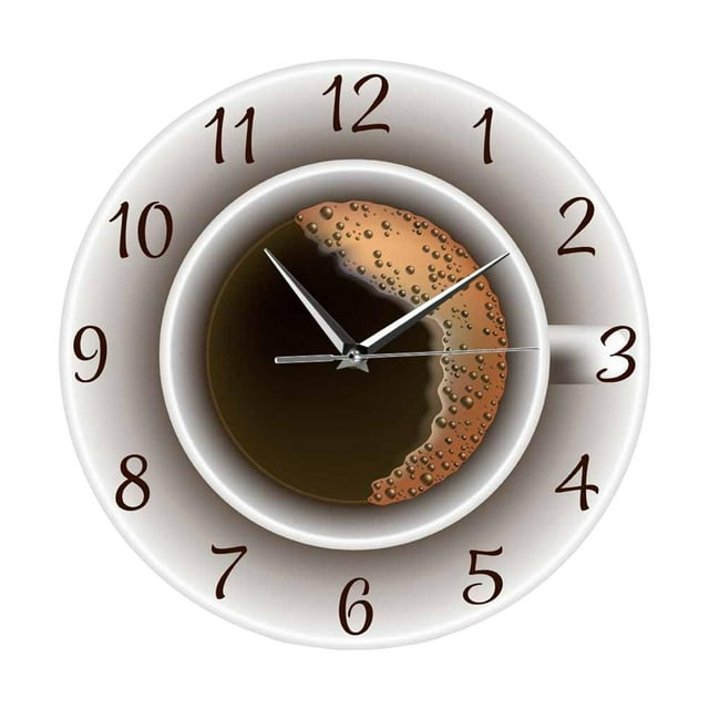 Round Coffee Cup Wall Clocks 12 inch, for Study Room Silent Mode Accurate Installation Quickly Printed Decal Image Decoration Easy to Read