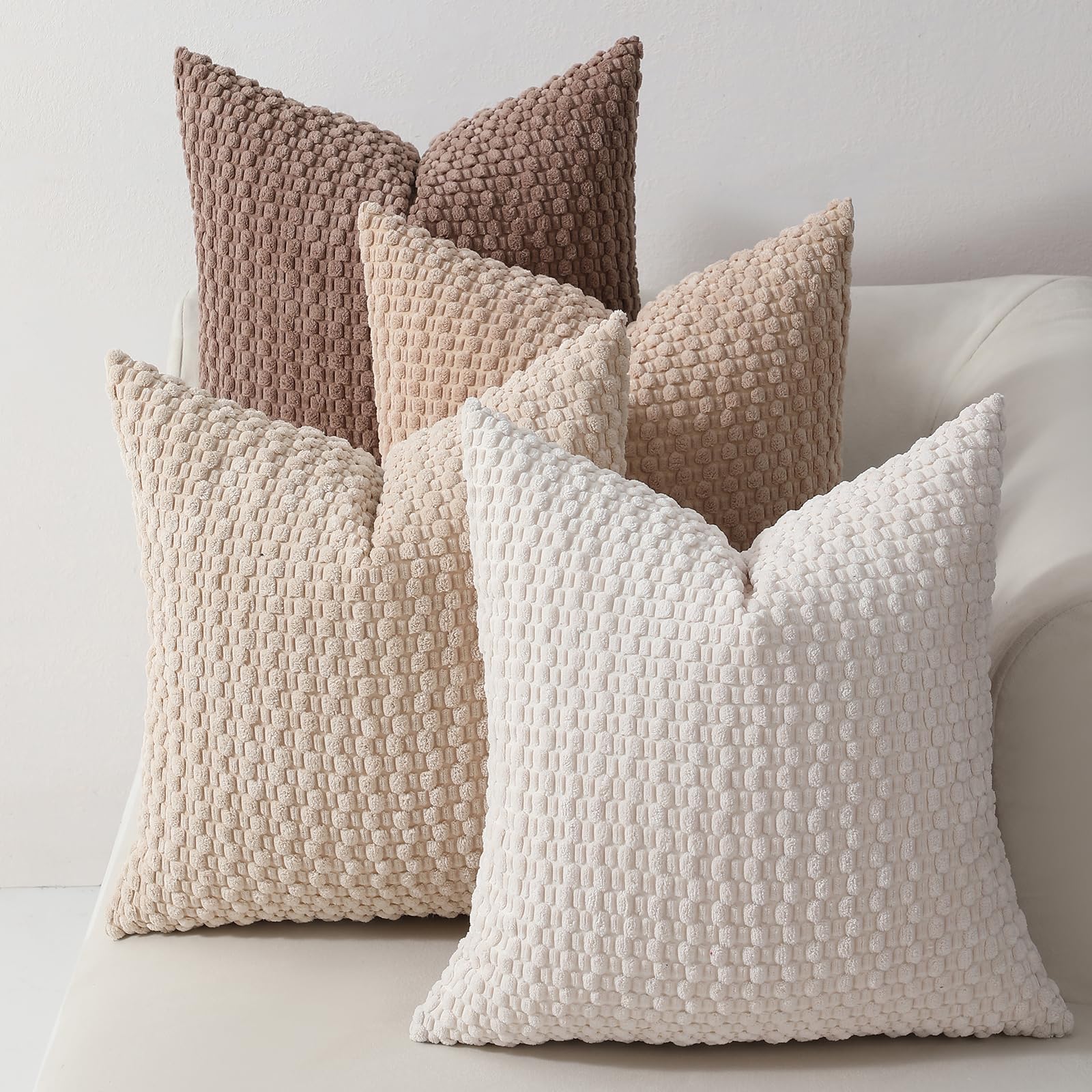 4-Piece 20x20/18x18 Inch Corduroy Sofa Pillow Covers, Neutral Bohemian Decorative Square Pillowcases For Living Room Bedroom