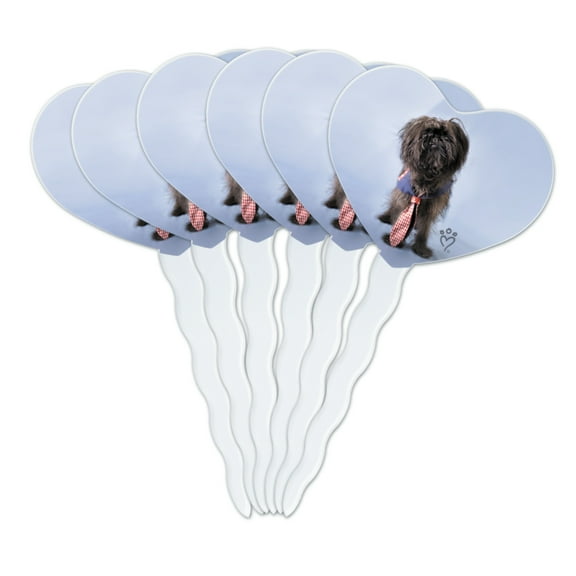 Affenpinscher Puppy Dog with Tie Heart Love Cupcake Picks Toppers Decoration Set of 6