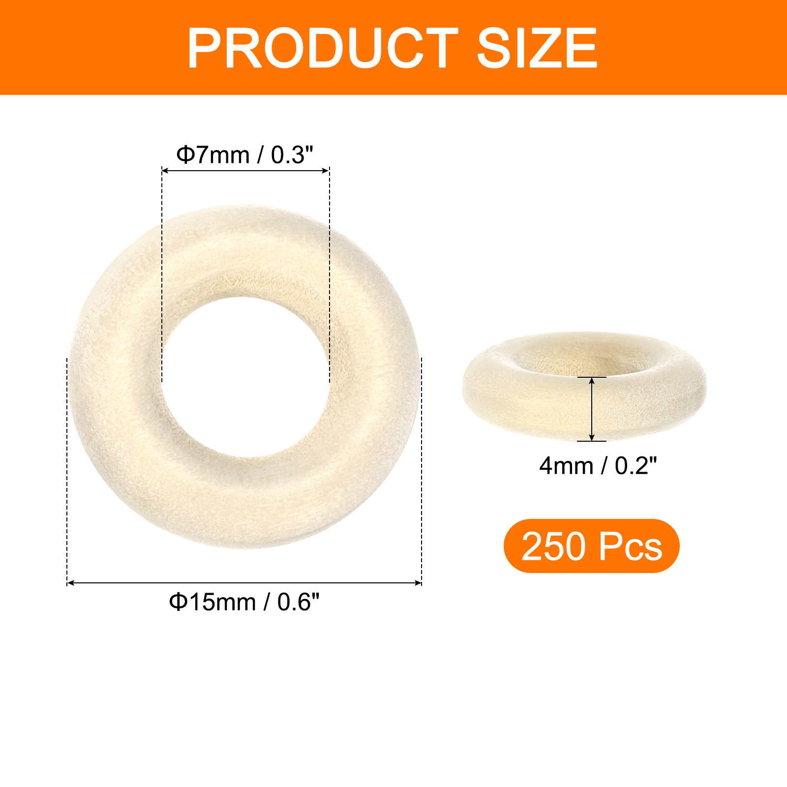 Unique Bargains 250Pcs Natural Wood Craft Ring, Small Wooden Ring Circle 0.6"