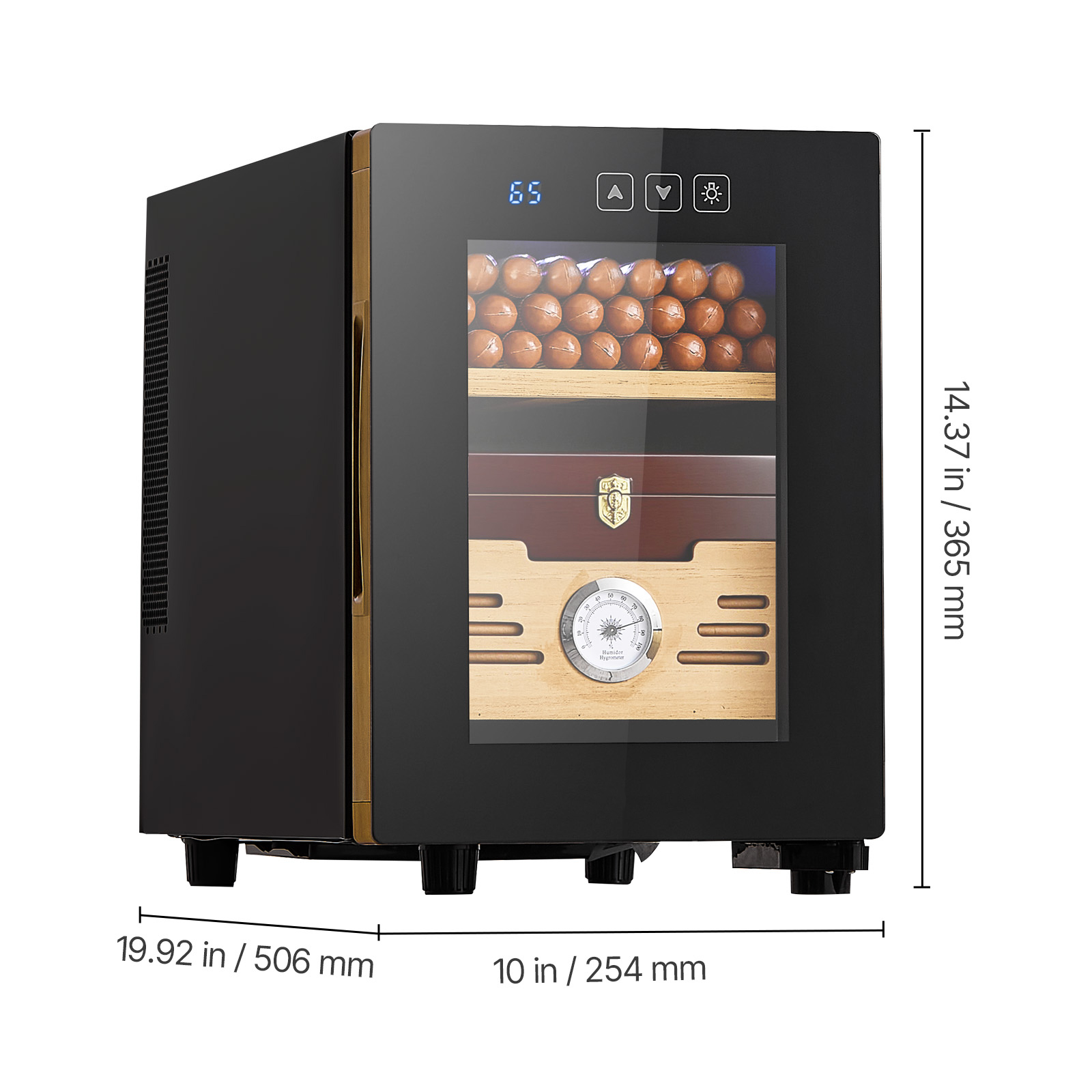 KFFKFF Electric Humidor Cabinet, 16L Capacity, Holds up to 100 Cigars, Features Cooling Temperature Control, Spanish Cedar Shelves and Drawers, Mechanical Hygrometer, Two-Tier Design