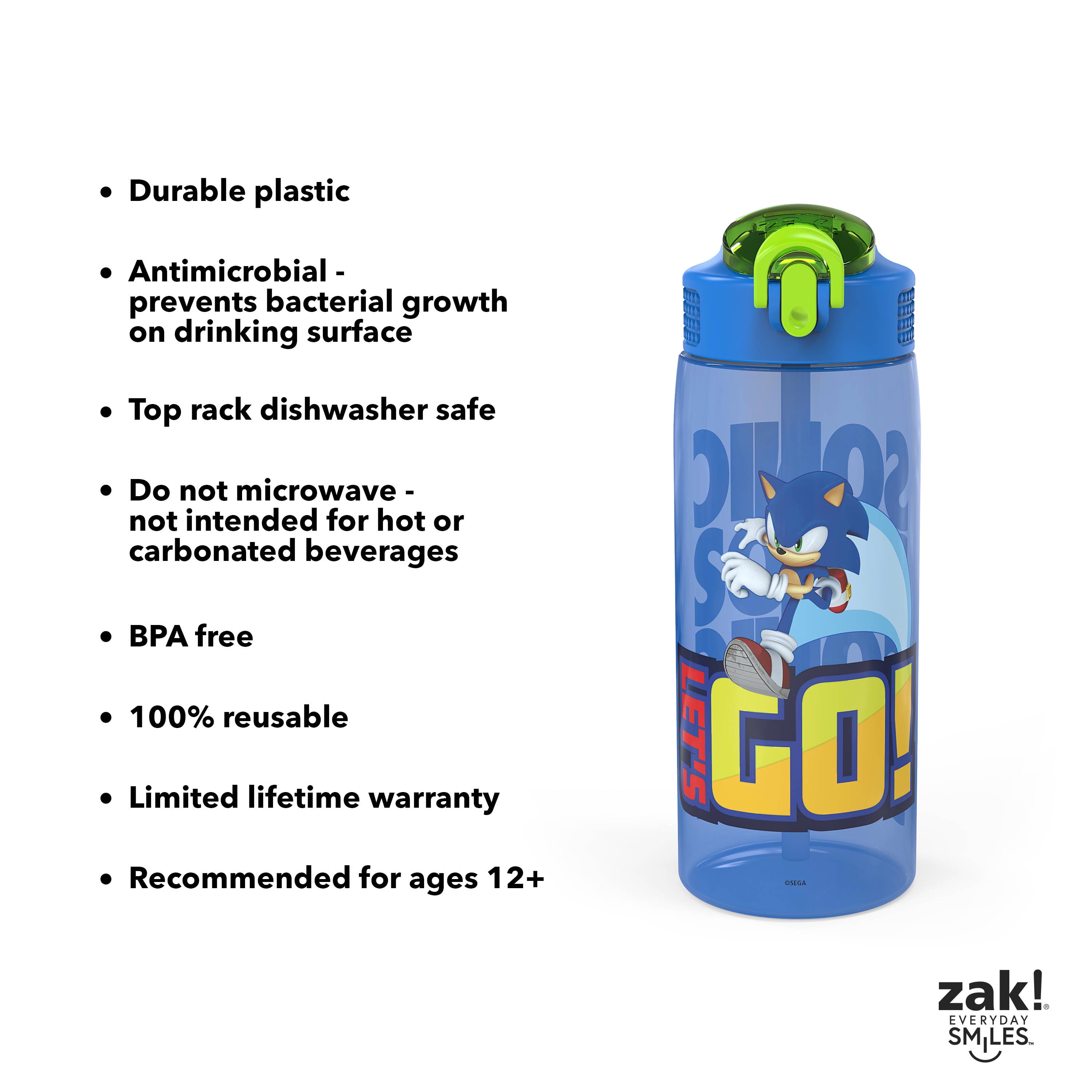 Zak Designs 20oz Stainless Steel Kids Water Bottle with Antimicrobial Spout  Sonic The Hedgehog
