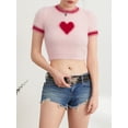 thumbnail image 4 of Raccmtaty Women's Plush Crop Tops Short Sleeve Crewneck Heart/Cherry/Star Print Short T-shirt, 4 of 8