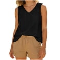 thumbnail image 4 of Craaazy Women Casual Tops Loose Fit Solid Color V Neck Chest Pocket Sleeveless Cotton Linen Tank Tops for Summer Gift, 4 of 9