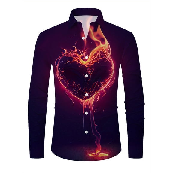 YAYUBA Mens Long Sleeve Tee Shirts Heart Print Valentine's Day Ethnic Beach Yoga Top Free Fashion Date Night Outfit Boat Neck Matching Sets