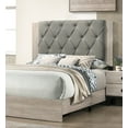thumbnail image 4 of Contemporary 1pc Cream Finish Queen Size Bed Bedroom Furniture Gray Tufted Design Headboard Rubberwood 1pc Bedframe, 4 of 9