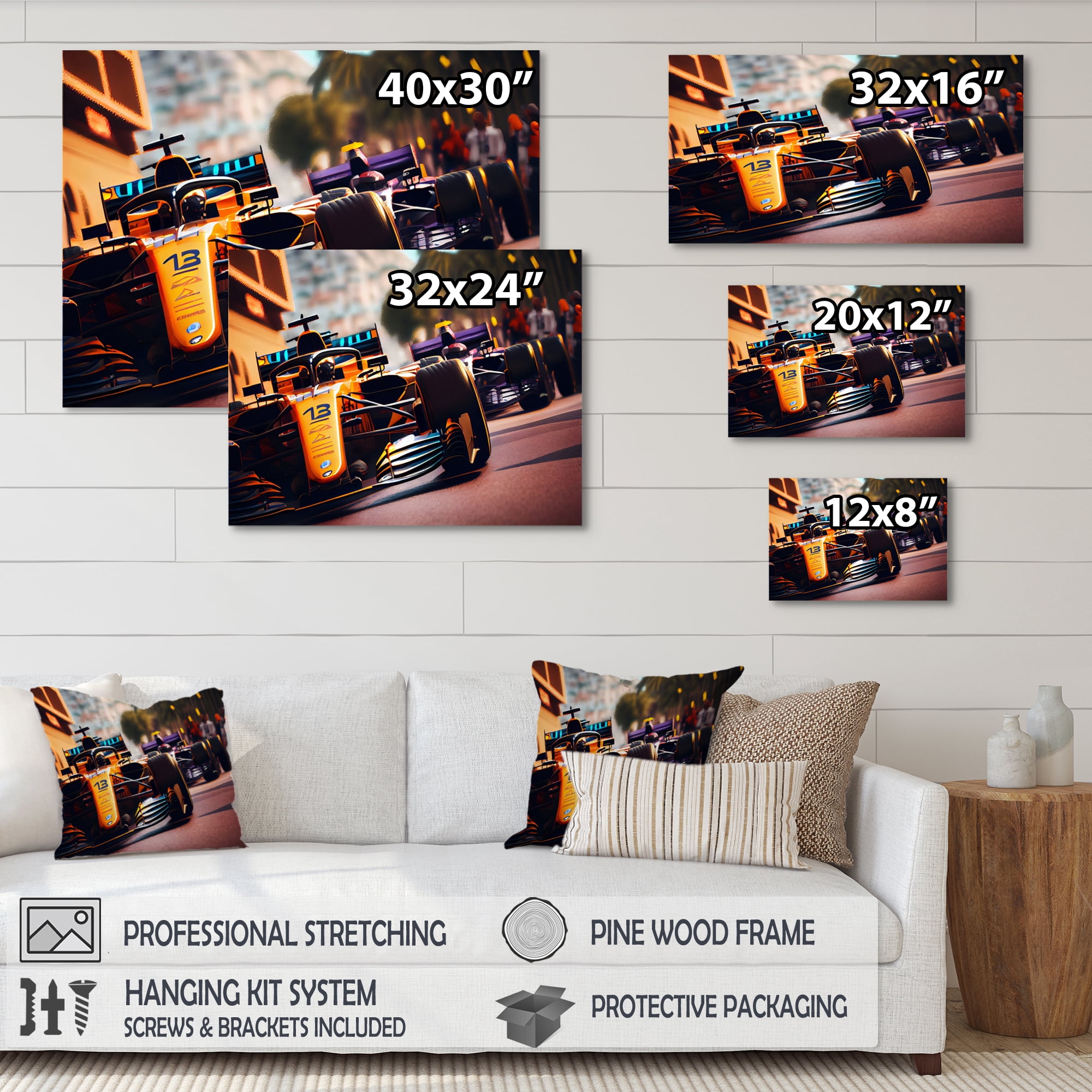 Designart Racing car in Monaco GP XII Canvas Wall Art