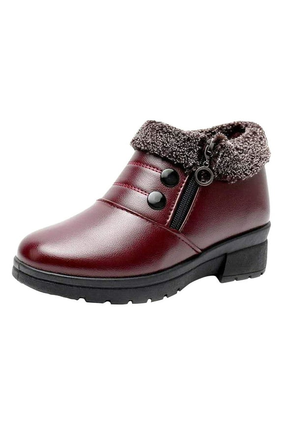 Women's Winter Boots Fuzzy Fleece Lined Warm Snow Boots Waterproof Ankle Booties Zipper Buckle Shoes Non-Slip Comfortable Boots Wine 41