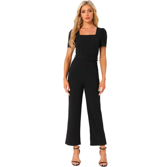 DARING DIVA Women's Work Square Neck Loose Wide Leg Jumpsuits S Black
