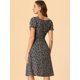 thumbnail image 5 of Vestido acampanado con estampado de cerezas y volantes con cuello en forma de corazón floral para mujer Negro rosa XL, 5 of 6