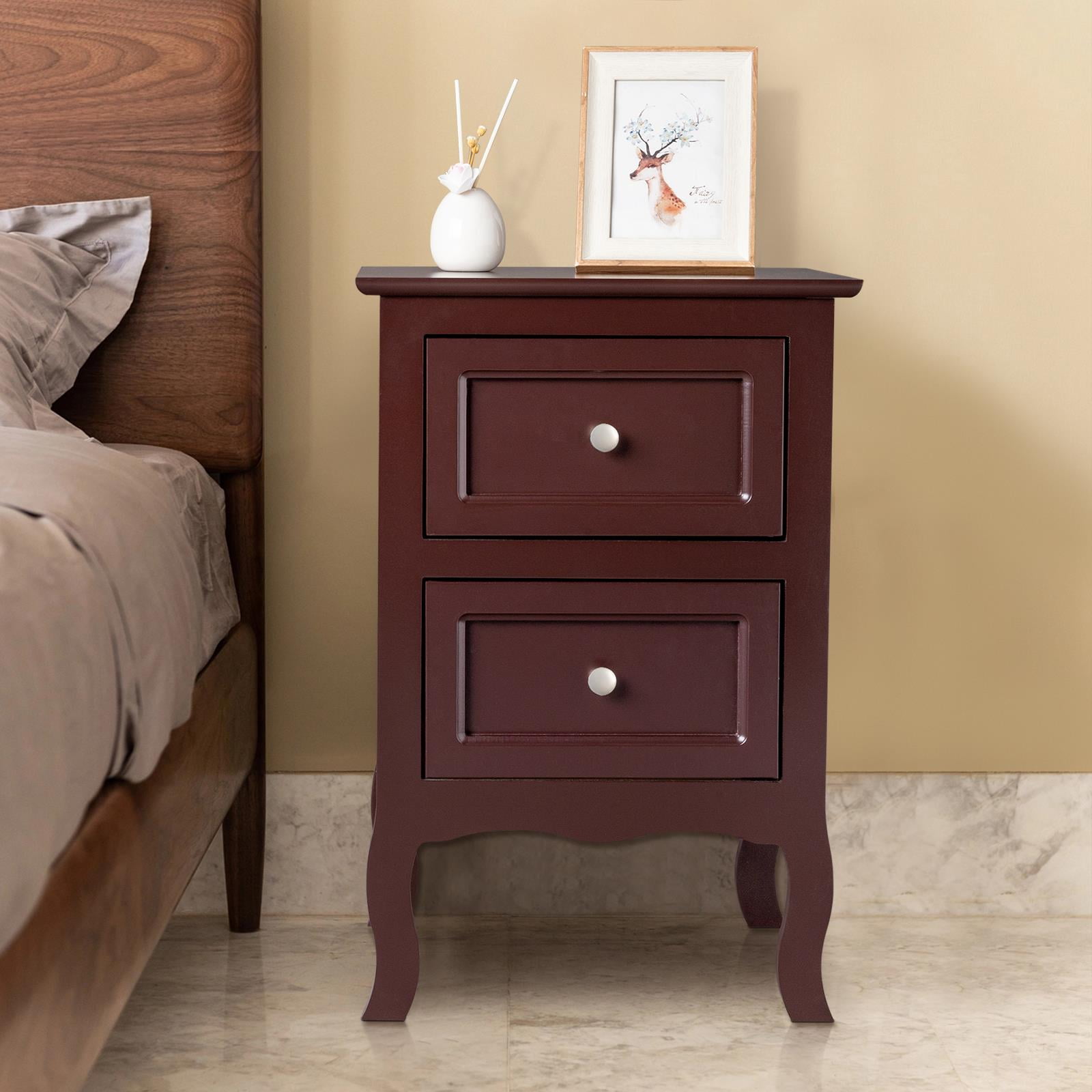 Ktaxon 2pc Nightstand End Table with 2 Drawer Bedside Table,Wood Accent Table, Brown