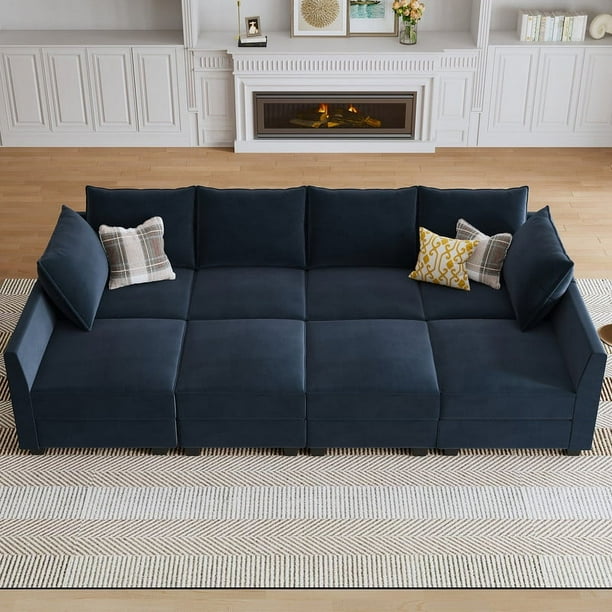 HONBAY Canapé-lit Surdimensionné en Velours avec Rangement et Chaises Réversibles pour Salon et Appartement, Bleu Marine