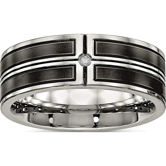 Stainless Steel Polished With Brushed Center Black Ip-Plated Cz 8mm Band (Size 8.5) Made In China sr549-8.5