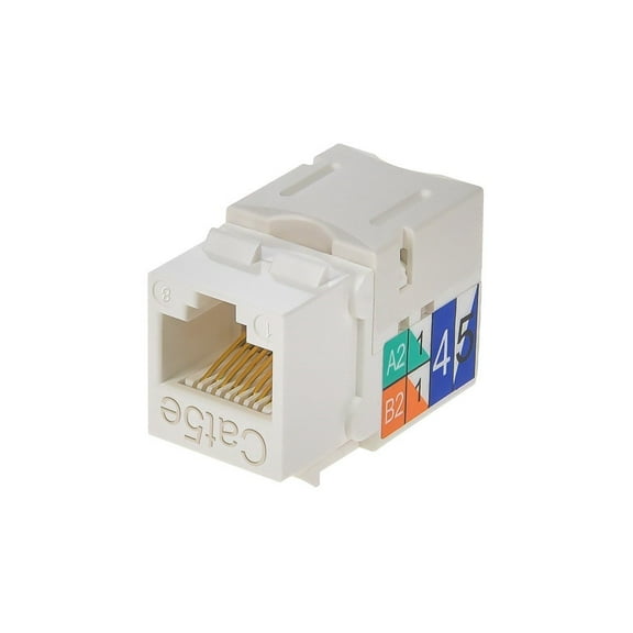 Monoprice Cat5E Punch Down Keystone Jack - White, 90° Wire Connection, Used With Keystone Wall Plate Or Patch Panel
