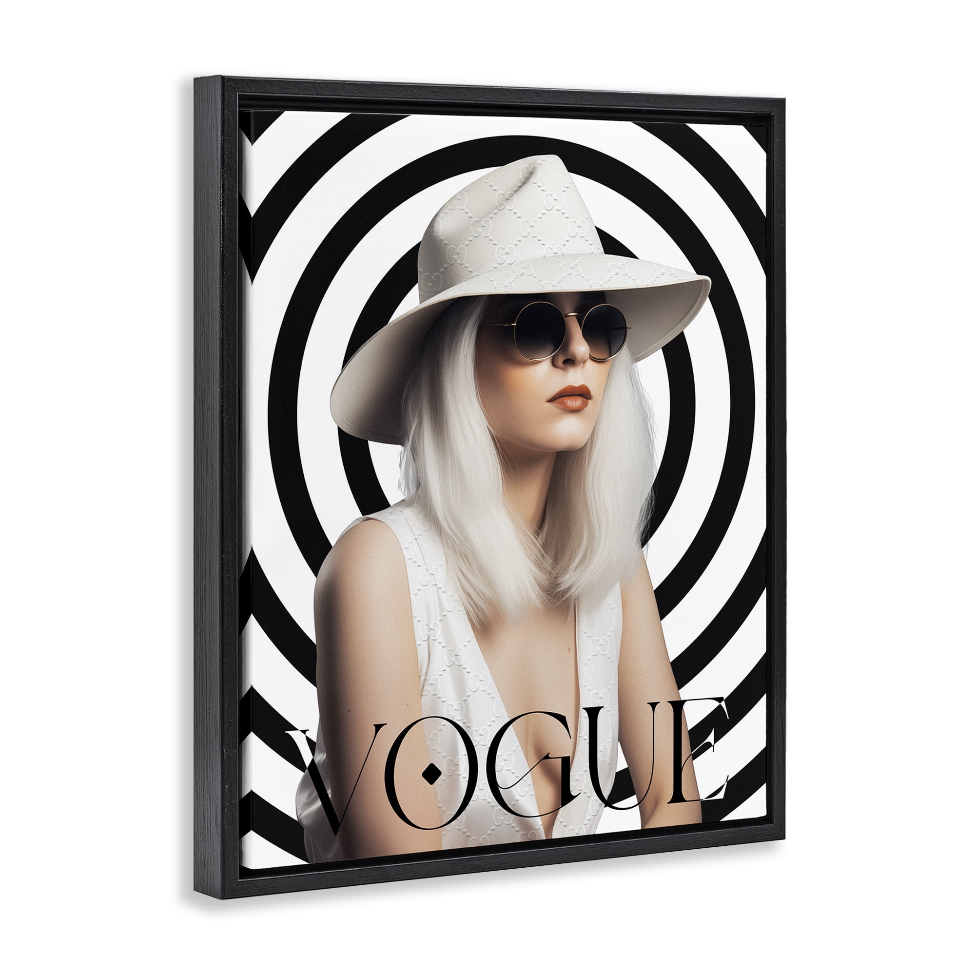 Stupell Industries Mod Girl Portrait Fashion Painting Black Floater Framed Canvas Art Print Wall Art, 25 x 31