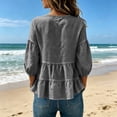 thumbnail image 4 of Guluxicc Women's Linen Blosures Loose Ruffled Bottom V Neck Short Bubble Sleeve Tops for Everyday Wear Spirng Summer Casual Outfits, 4 of 4