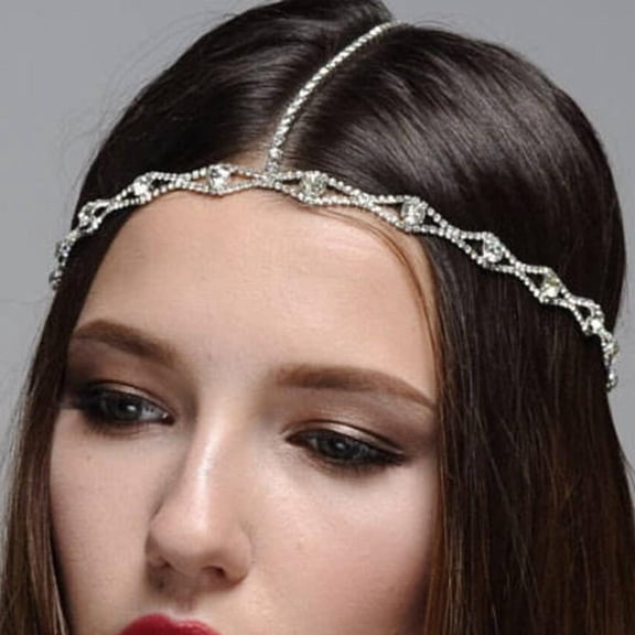 Rhinestones Head Chain Jewelry Silver Hair Chains Hair Bands Bride Wedding Head Dress Bridal Headpiece Halloween Christmas Prom Layered Hair Accessories for Women and Girls