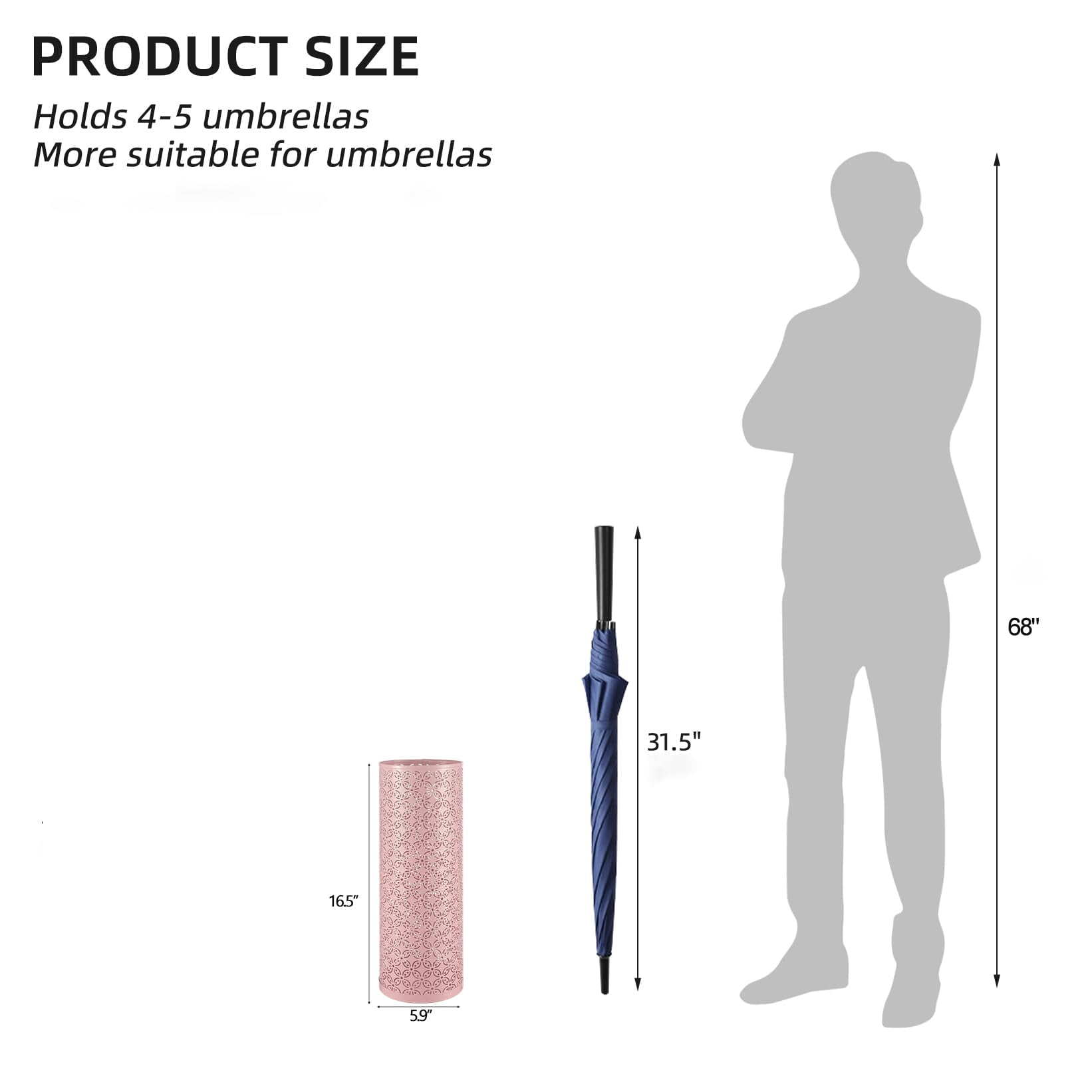 Metal Round Umbrella Stand Free Standing Holder Bin  Canes Walking Sticks For Entryway Home Office Pink