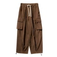 thumbnail image 3 of BOOMNY Men's Baggy Pants Solid Color Corduroy Cargo Pants for Men Wide Leg Plus Size Loose Warm Fall Winter Trousers With Pocket, 3 of 9
